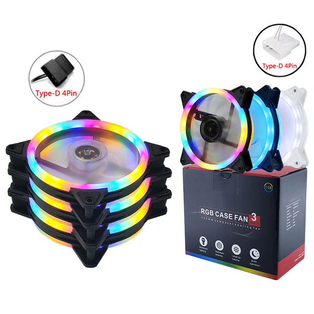 120mm Color LED Light Computer Case Cooling Fan Low Noise DC12V 4-pin 1200 RPM High Air Flow Computer Game Case 3 Pack