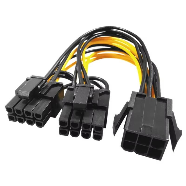 Dual PCIE 8-Pin Power Cable 22cm 6-Pin to 2x(6+2)Pin GPU Adapter with Pure Copper Core for Graphics Cards