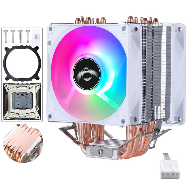 QiuzAim 90mm Desktop Computer 6 Copper Tube CPU Heat Sink 2011 Pin CPU Silent Fan 4pin Temperature Control X79 Motherboard X99