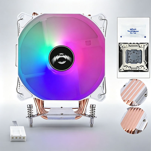 QiuzAim 4/6 Copper Heat Pipe 120mm Budget CPU Air Cooler Tower Heatsink Silent Fan 2011 Pin for X79 X99 Desktop Motherboard