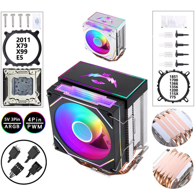 QiuzAim CPU Cooler for LGA1700/2011 AM4 AM5 4/6 Heat-Pipe Tower ARGB 90mm PWM Silent Fan Compatible with 12th-15th Gen Processor
