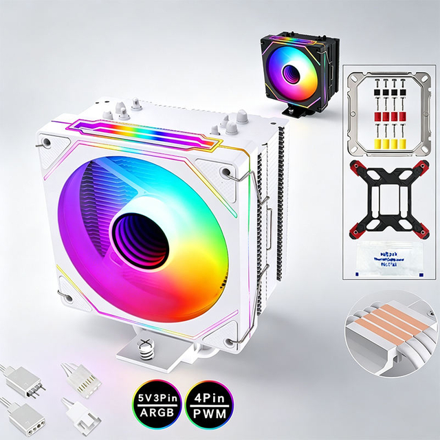QiuzAim 120mm Tower 4 Heat Pipe CPU Heat Sink PWM Lighting 1151cpu Fan 2011 Prism ARGB Heat Dissipation Fan 1700/X99/AM4/1366