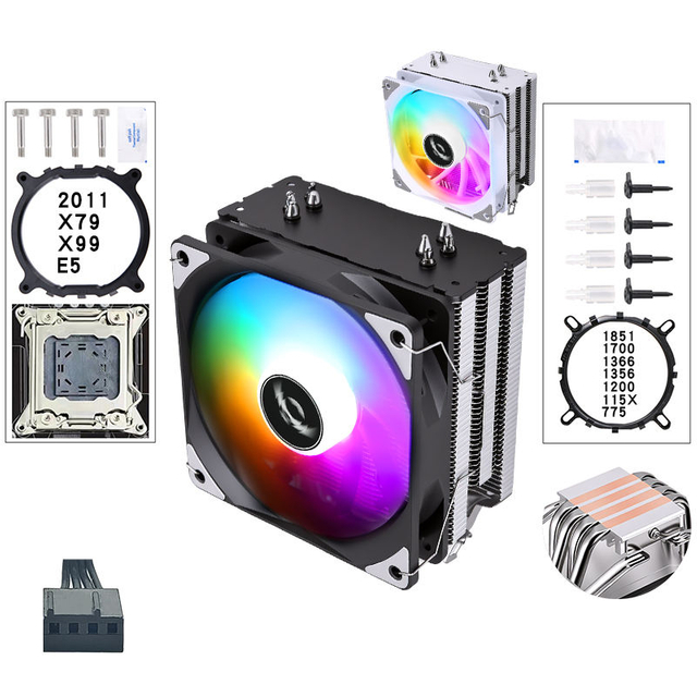 QiuzAim Universal Tower Style 1700/2011 CPU Radiator 4 Heat Pipe 120mm PWM High Air Volume Fan Air Cooler for AM4 1151 I9 Series