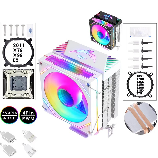 QiuzAim Cost-effective 90mm Fan 1700/2011 B85 Air CPU Cooler for AM4 CPUs E5 Computer ARGB Tower 2 Copper Heat Tube X79 Cooling