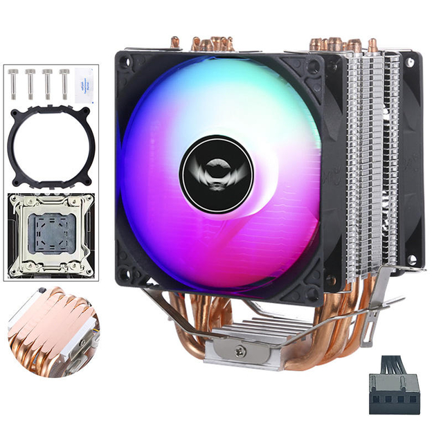 QiuzAim Desktop 90mm Air-cooled 2011-3 Pin CPU Heatsink with 6 Heat Pipes X79 Motherboard CPU Fan Silent PWM X99